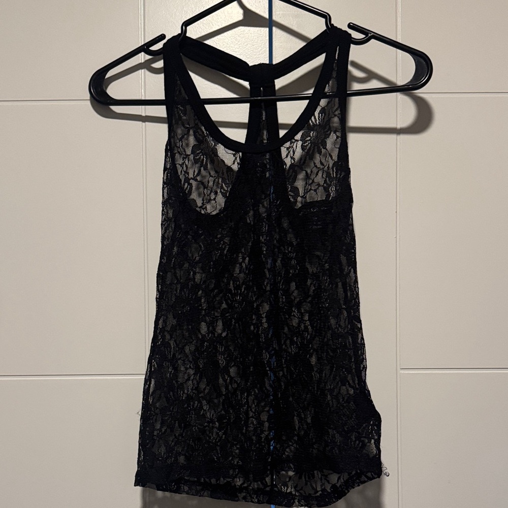 Seductions- Black Lace Sleeveless Top - US S